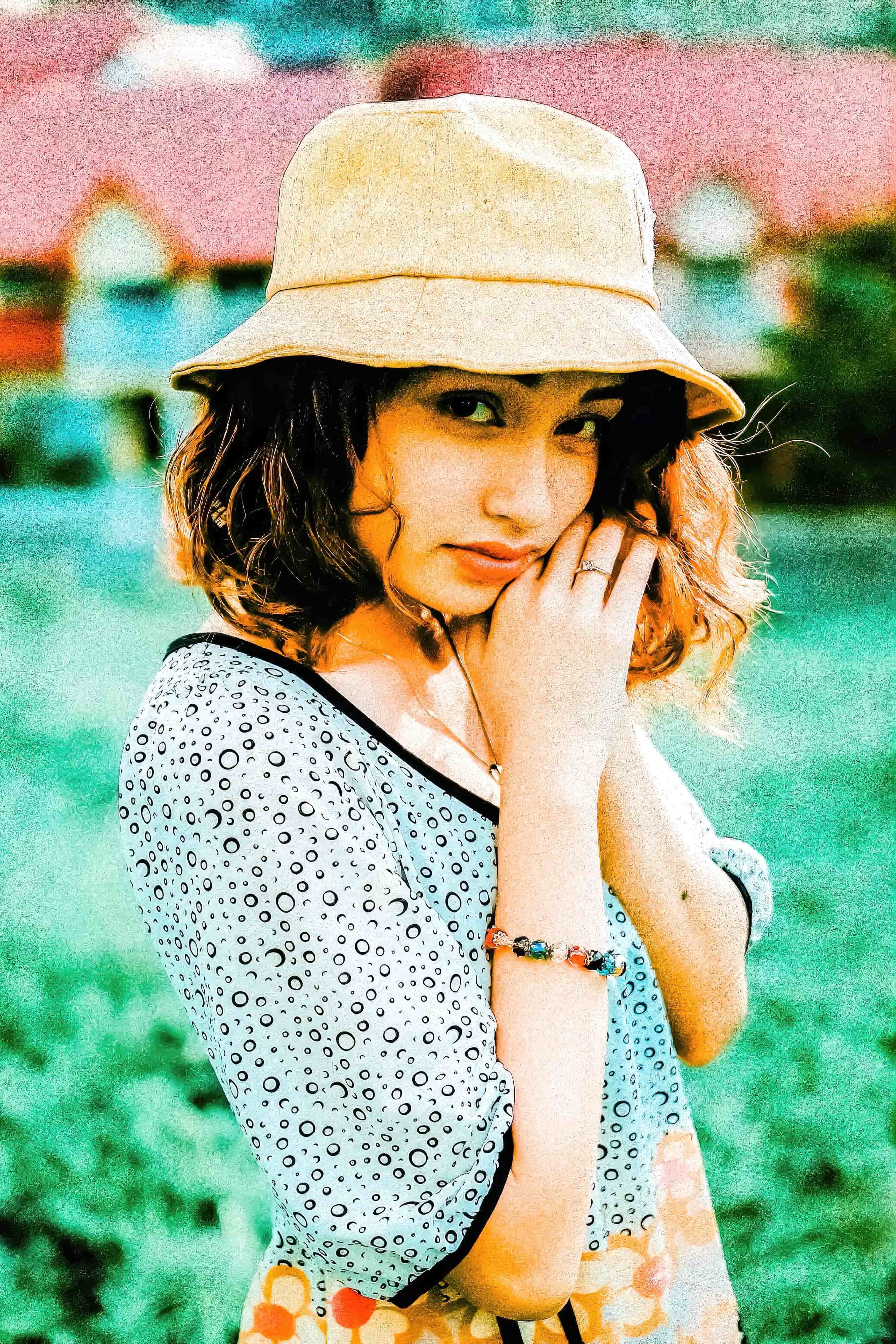 Woman wearing a classic bucket hat