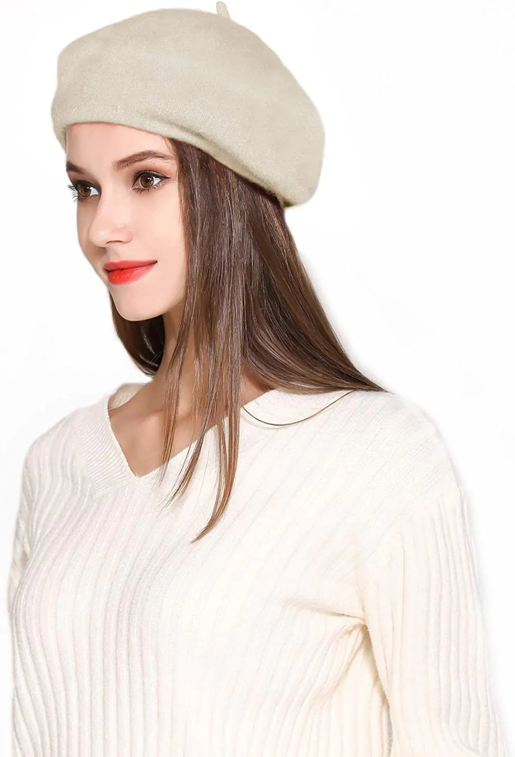 Jeicy Wool French Beret Hat with Skily Scarf and Brooch