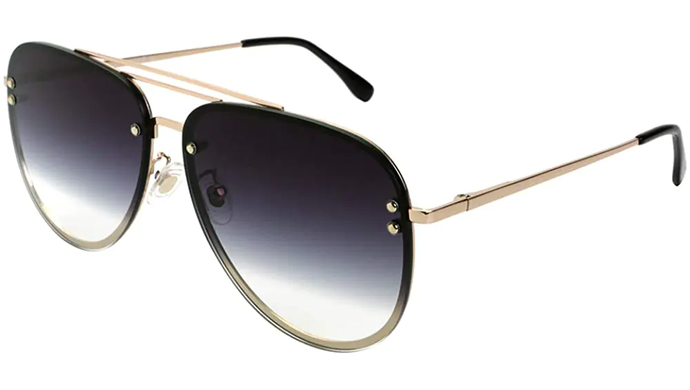 VIVIENFANG Oversized Rimless Aviator Sunglasses Metal Frame with Spring Hinges